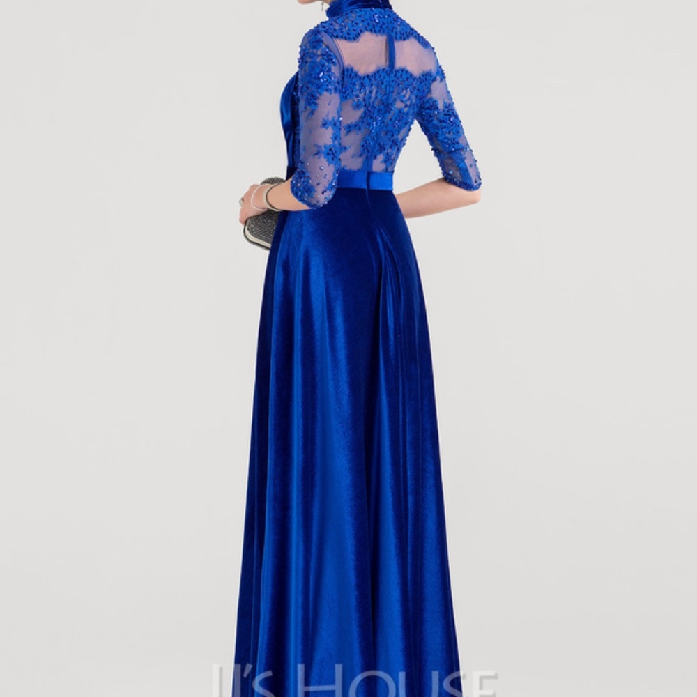 High Neck Velvet & Lace Evening Dress Size 16